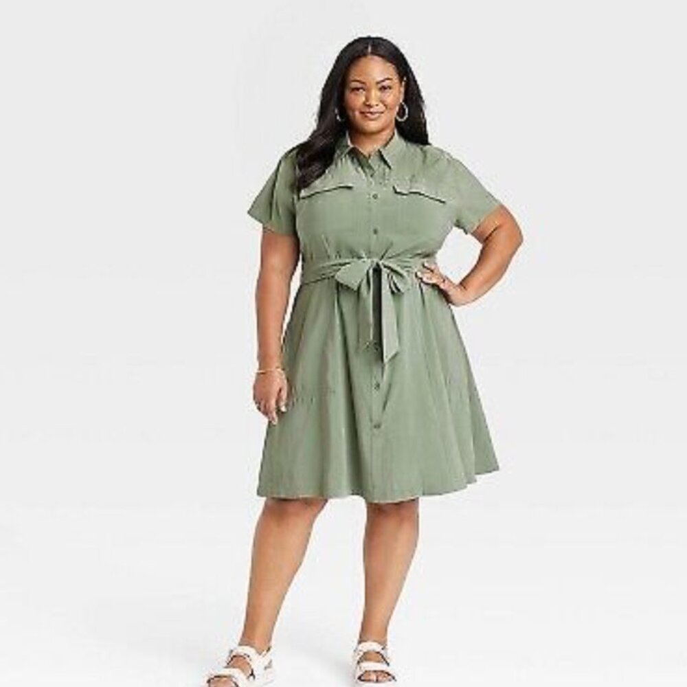 Ava & Viv Women's Utility Short Sleeve Button-Down Shirtdress 2X NWT